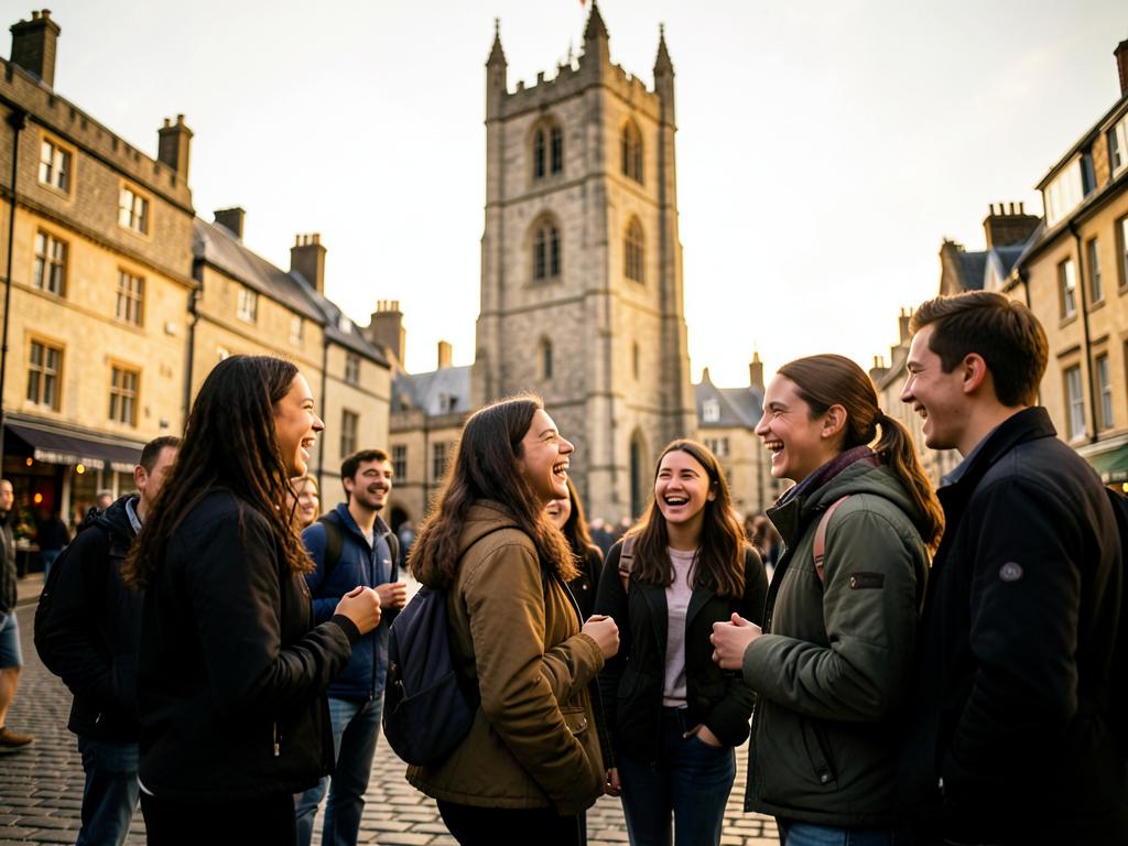 Students talking on the cobblestones of Trinity College Dublin